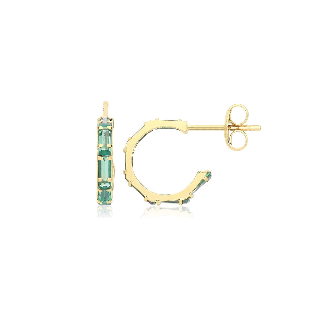 Natural Baguette Emerald Hoop Earrings 9ct Yellow Gold 375 Hallmarked Brand New