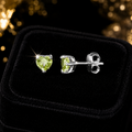 Heart Natural Perdiot Stud Earrings Sterling Silver 925 Hallmarked British Made