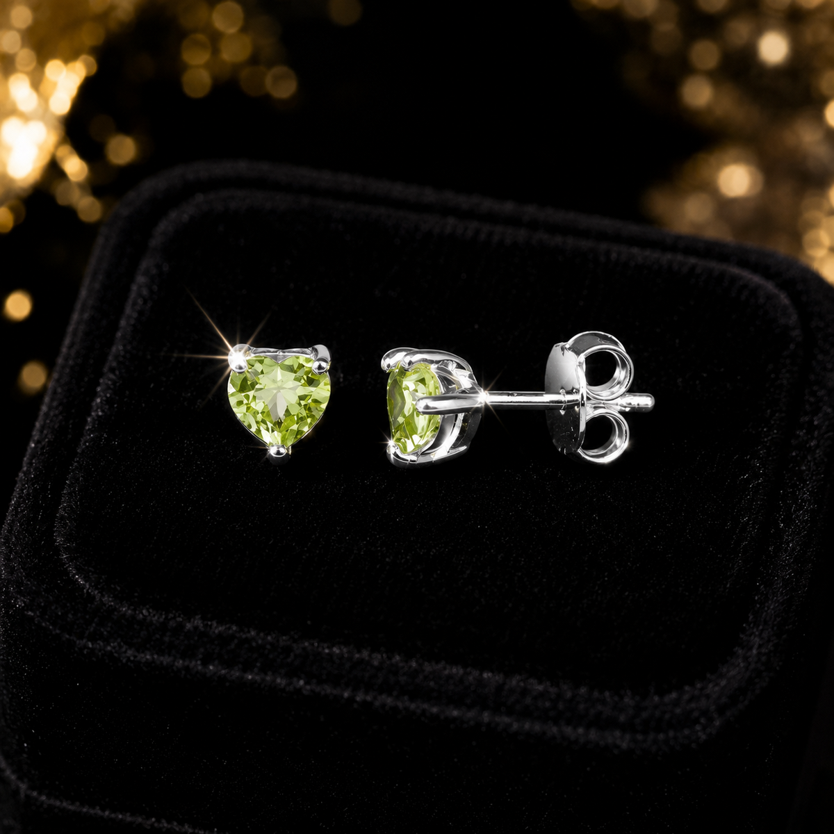 Heart Natural Perdiot Stud Earrings Sterling Silver 925 Hallmarked British Made