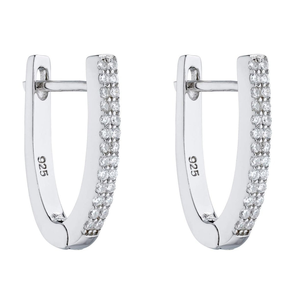 Zircon U Shape Hoop Earrings Sterling Silver 925 Hallmarked Brand New Boxed