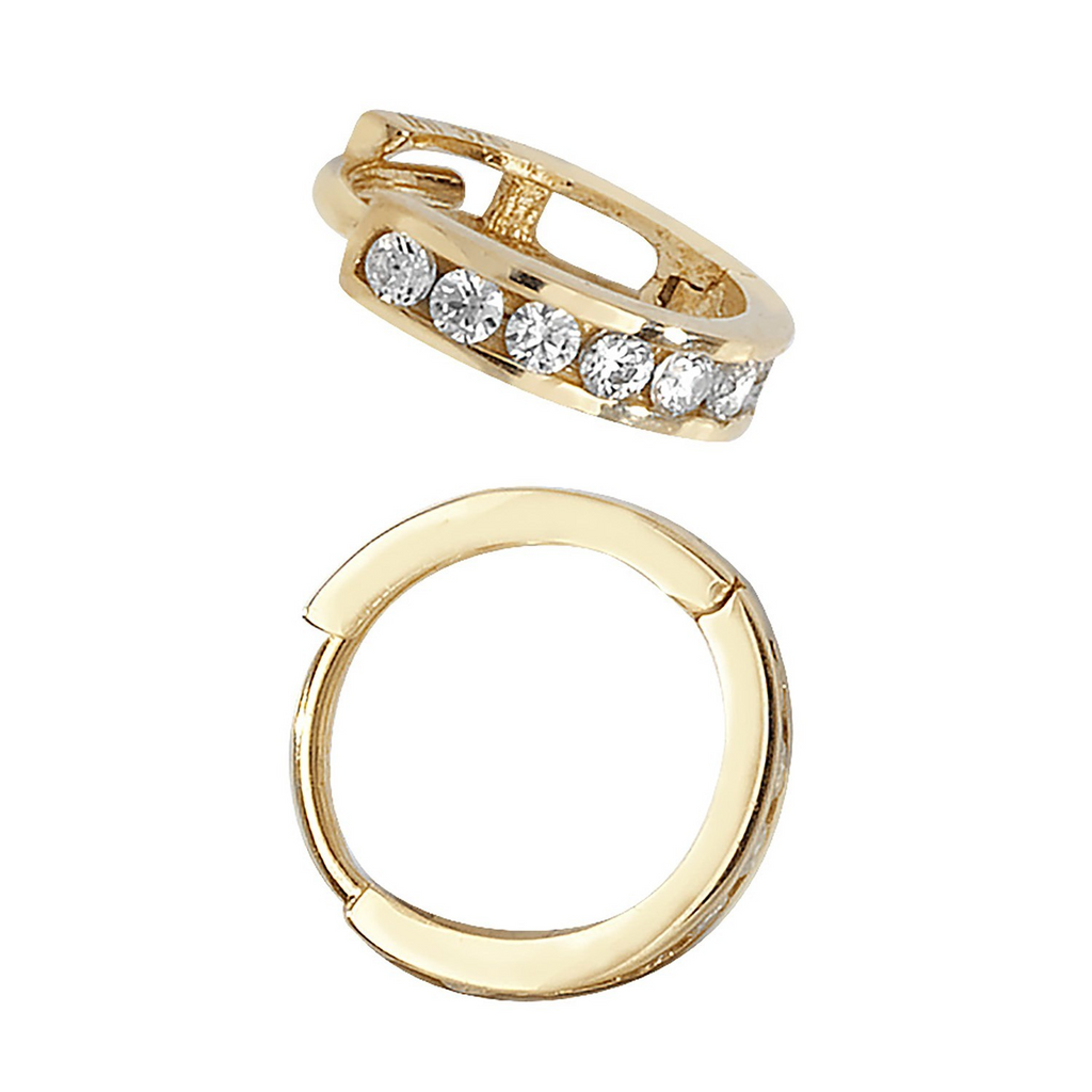 Mens 7 Stone Huggie Hoop Earring 9ct Yellow Gold Gents 375 Hallmark Brand New
