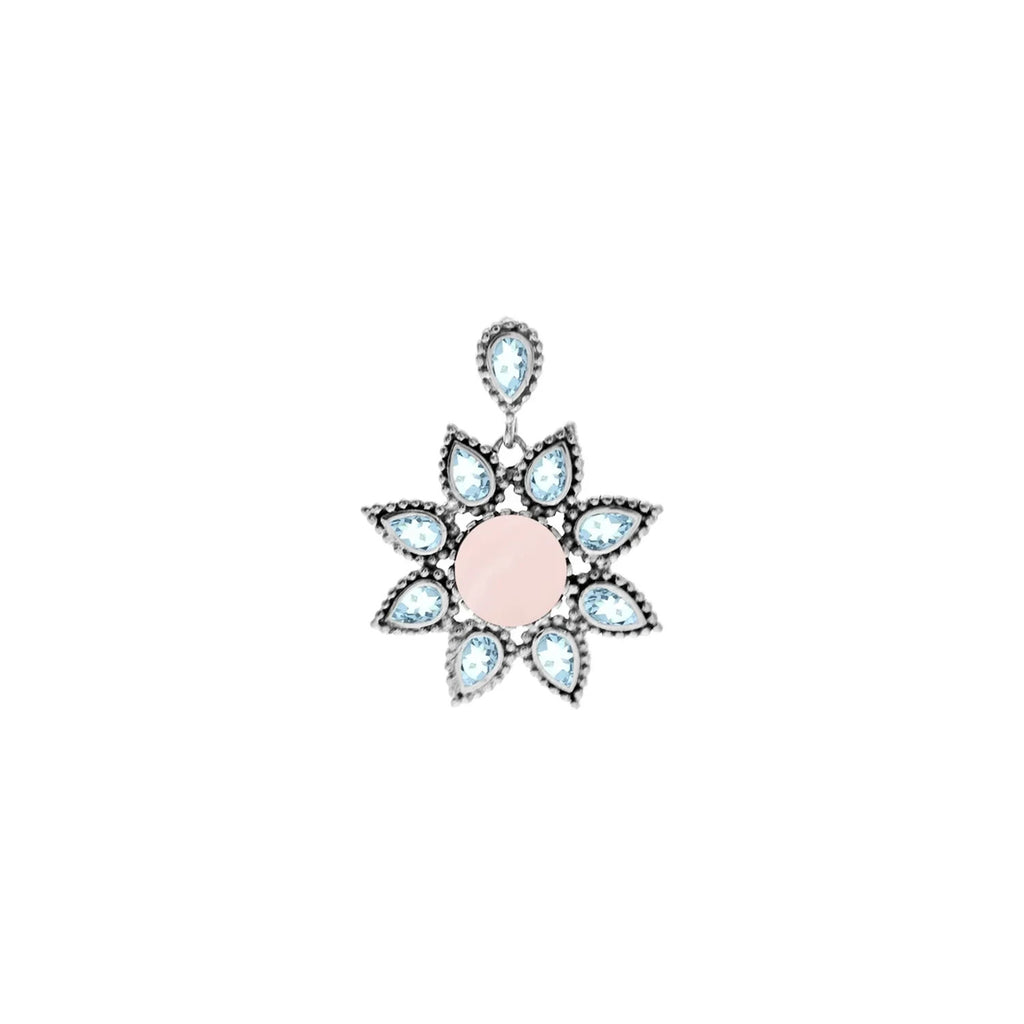 Floral Quartz & Topaz Pendant Sterling Silver 925 Hallmarked All Chain Lengths