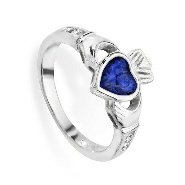 Sterling Silver Sapphire Ring Claddagh September Stone 925 Hallmarked Size J - R