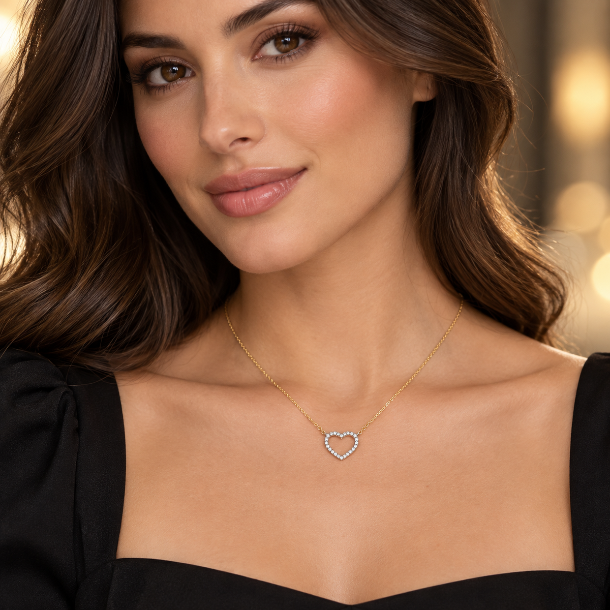 Sparking Open Heart Necklace 9ct Yellow Gold 375 Hallmarked British Made