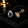 Sapphire Teardrop Diamond Stud Earrings 9ct Yellow Gold 375 Hallmarked