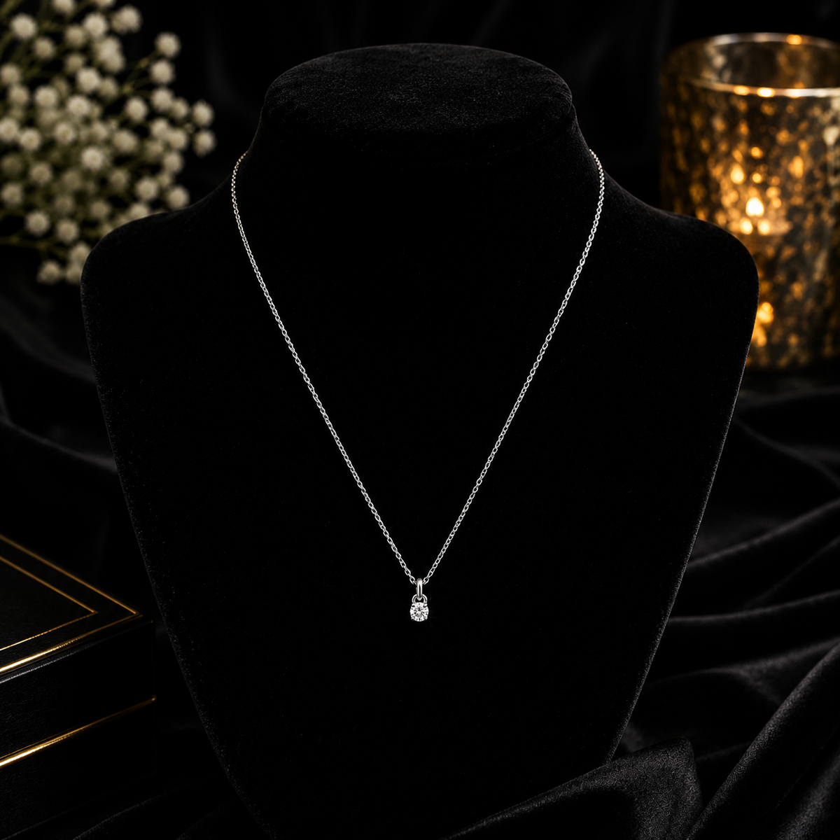 1 Natural Diamond 4 Claw Necklace 18ct White Gold Hallmarked British Made