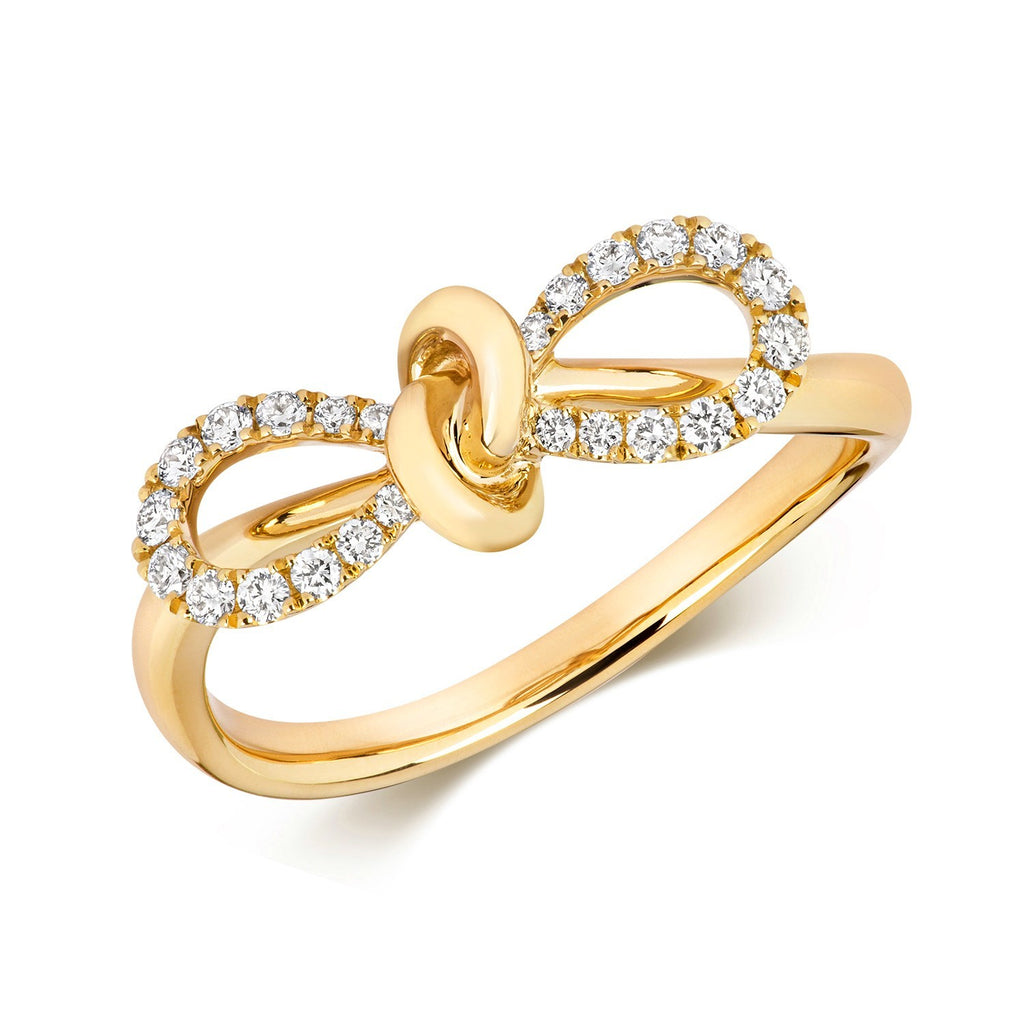 24 Natural Diamond Bow Ring 18ct Yellow Gold Hallmarked Sizes J - Q