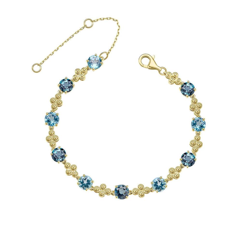 9ct Yellow Gold Blue Topaz Round Bracelet 375 Hallmarked British Made