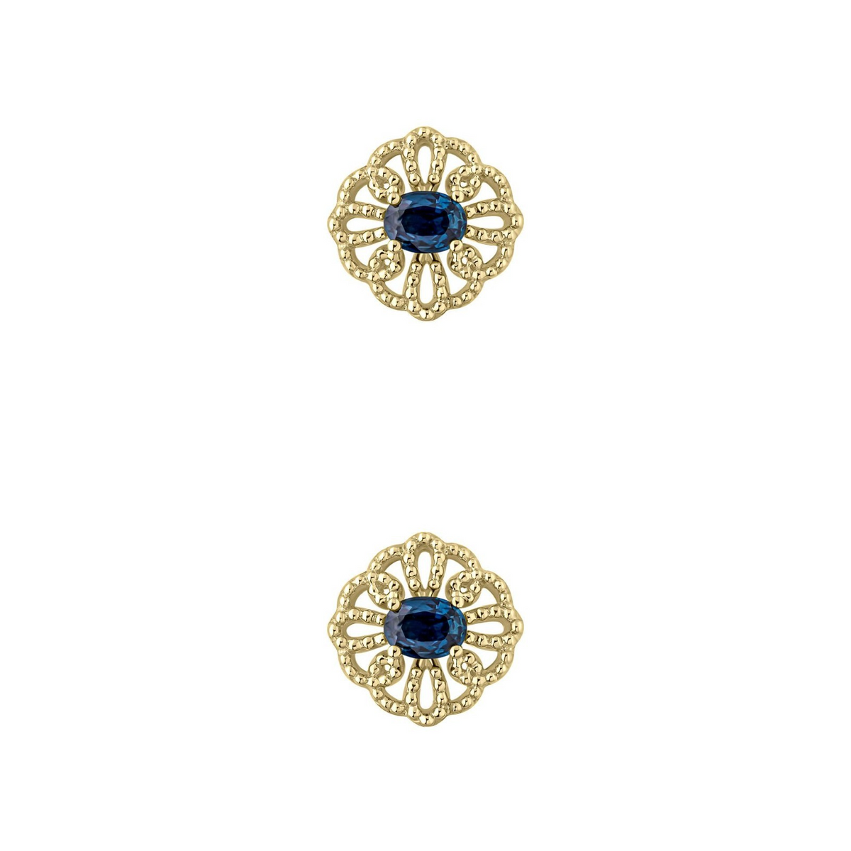 Floral Sapphire Stud Earrings 9ct Yellow Gold 375 Hallmarked British Made