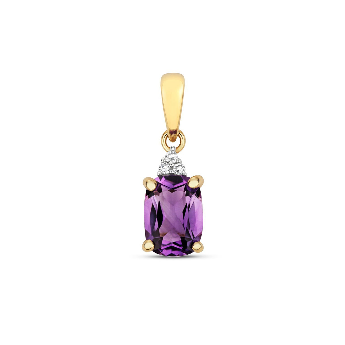 Cushion Amethyst Diamond Pendant 9ct Yellow  Gold 375 Hallmark Chain Lengths