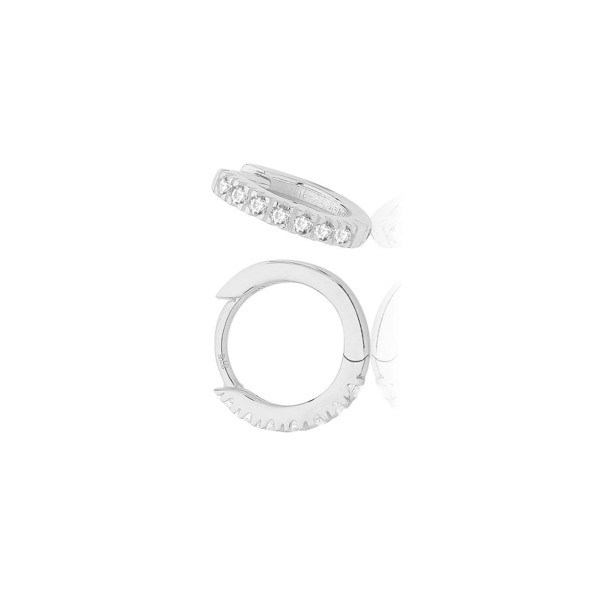 9ct White Gold 7 Stone Hoop Earrings British Made 375 Hallmark Brand New Boxed