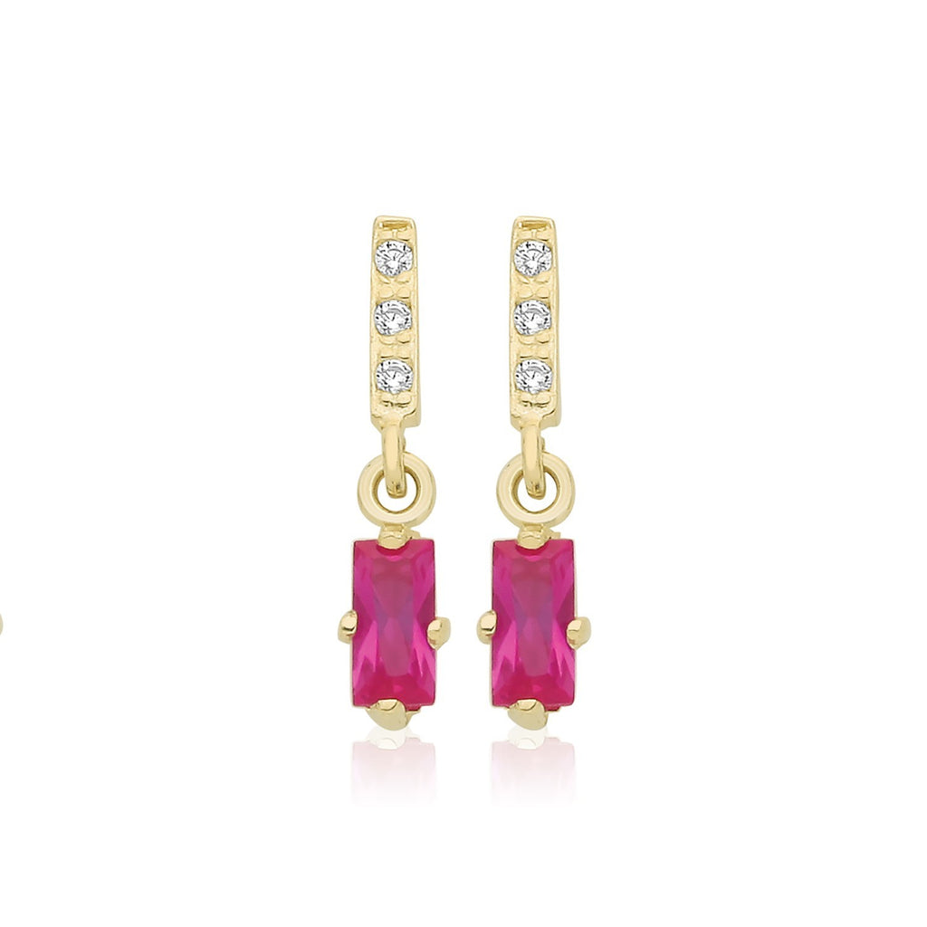 Baguette Natural Ruby Drop Earrings 9ct Yellow Gold 375 Hallmarked Brand New