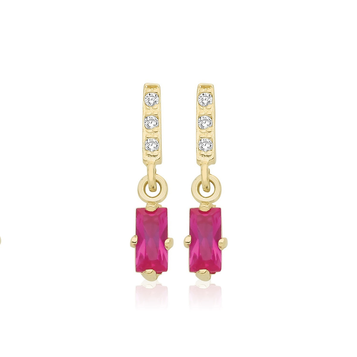 Baguette Natural Ruby Drop Earrings 9ct Yellow Gold 375 Hallmarked Brand New