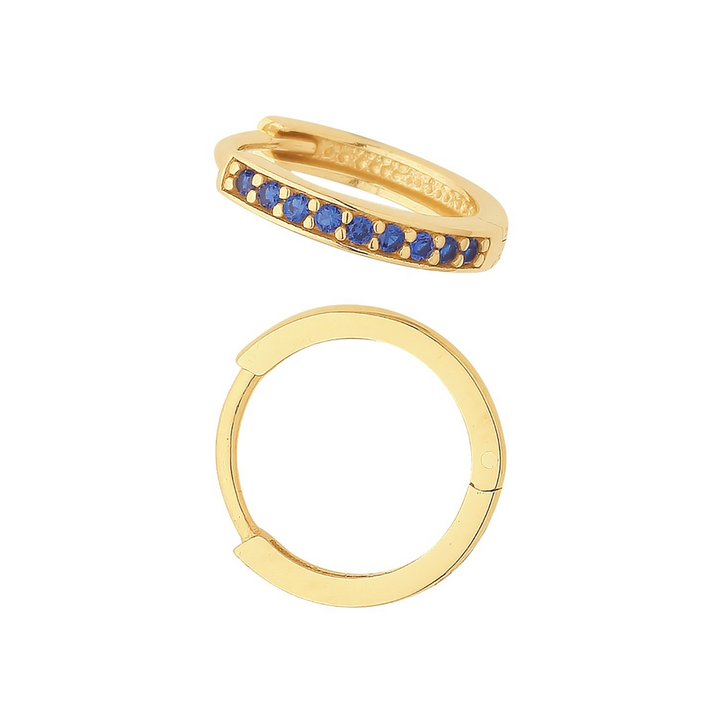 9ct Yellow Gold Sapphire Hoop Earrings British Made 375 Hallmark Brand New Boxed
