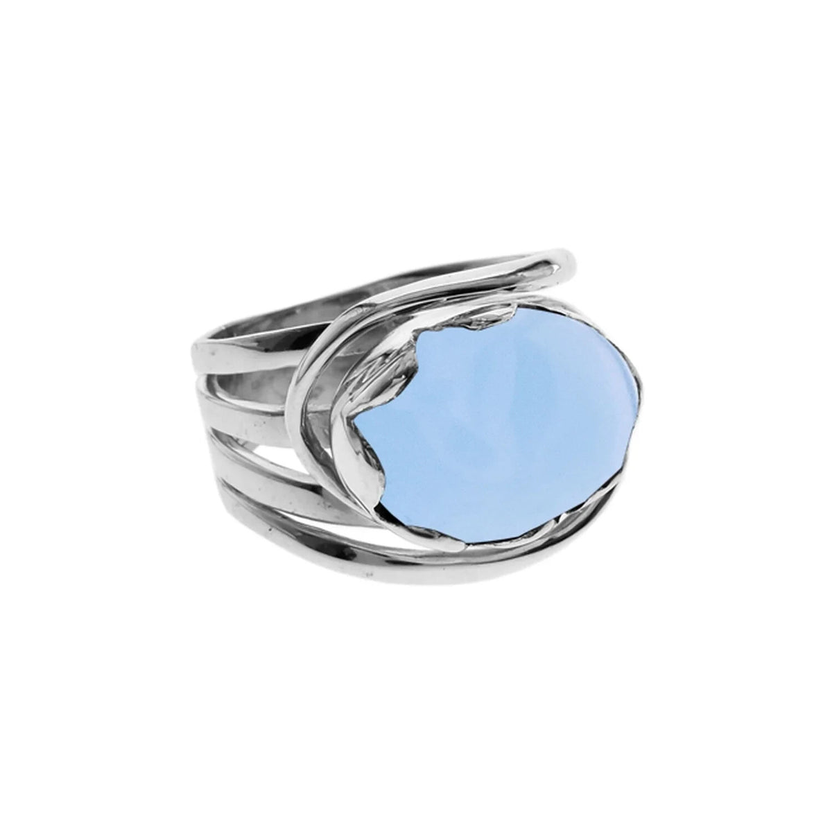 Split Band Chalcedony Ring Sterling Silver 925 Hallmark British Made Size M - T