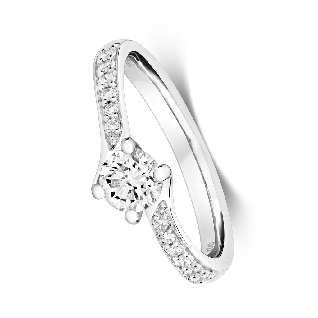 13 Natural Diamond Set Shoulders Ring 18ct White Gold Hallmarked Sizes J - Q