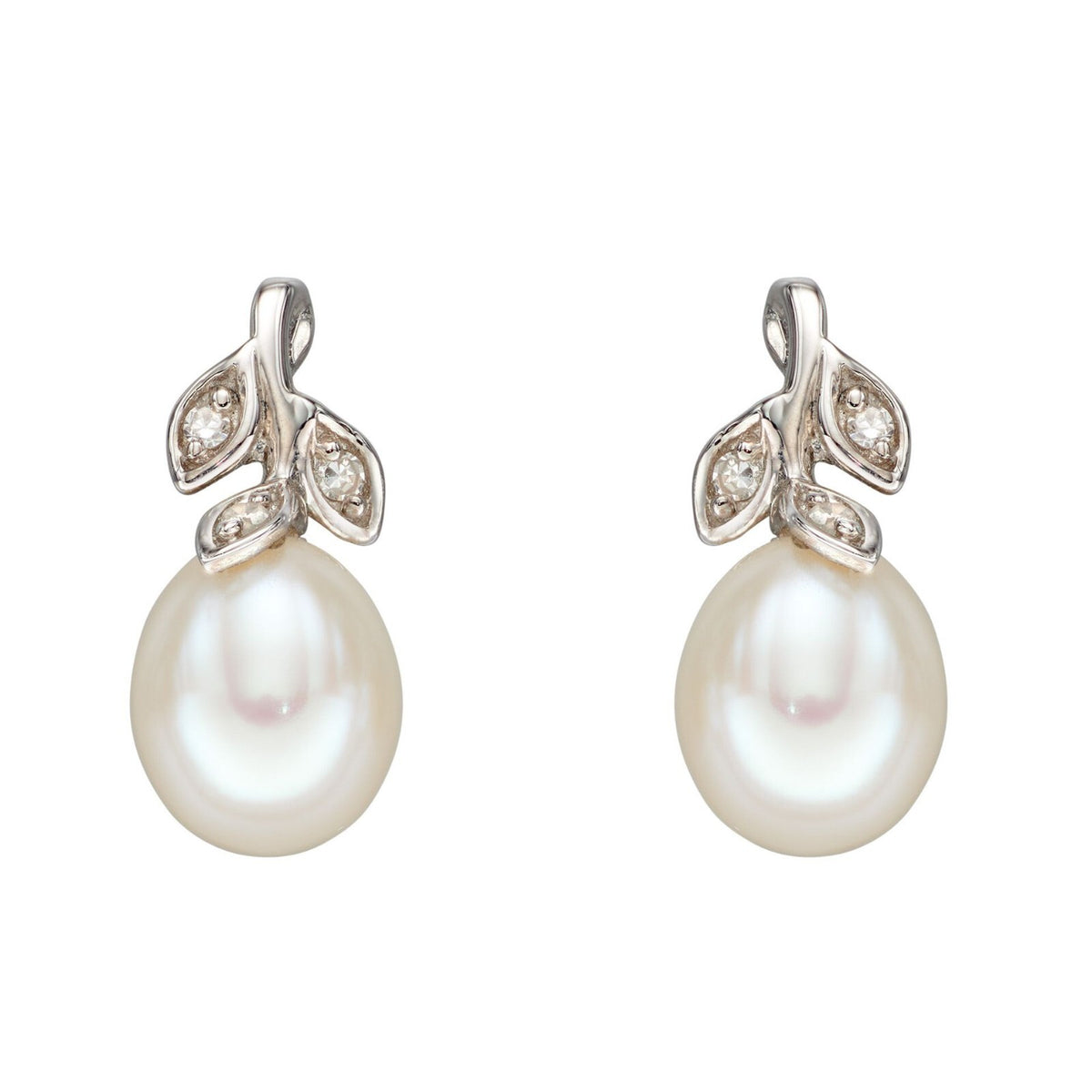 Pearl And Diamond Stud Earrings British Made 9ct White Gold 375 Hallmarked