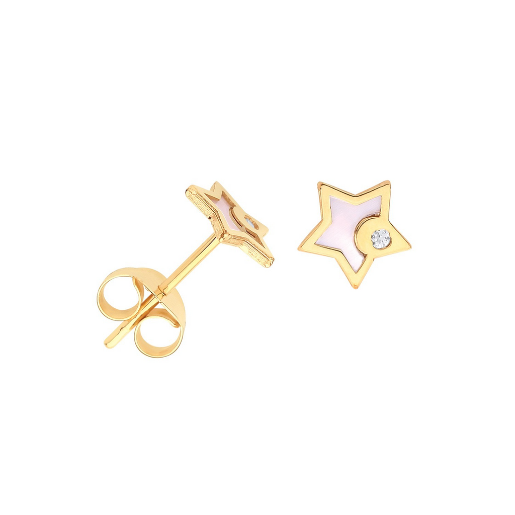 Mother Of Pearl Star Stud Earrings 9ct Yellow Gold 375 Hallmarked Brand New