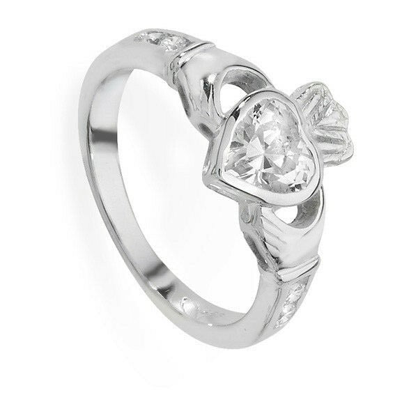 Sterling Silver Gemstone Ring Claddagh April Stone 925 Hallmarked Size J - R