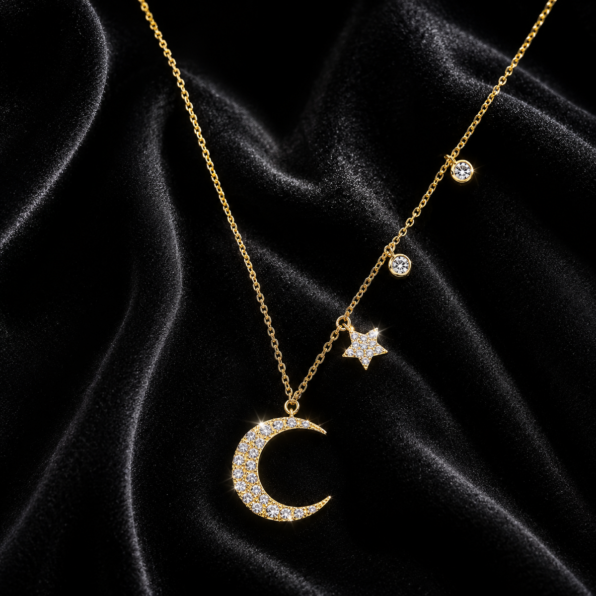 Ladies Moon And Stars Necklace 9ct Yellow Gold 375 Hallmarked British Made