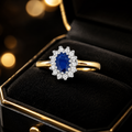 Oval Cluster Sapphire Diamond Ring 9ct 2 Tone Gold 375 Hallmarked Sizes J - Q