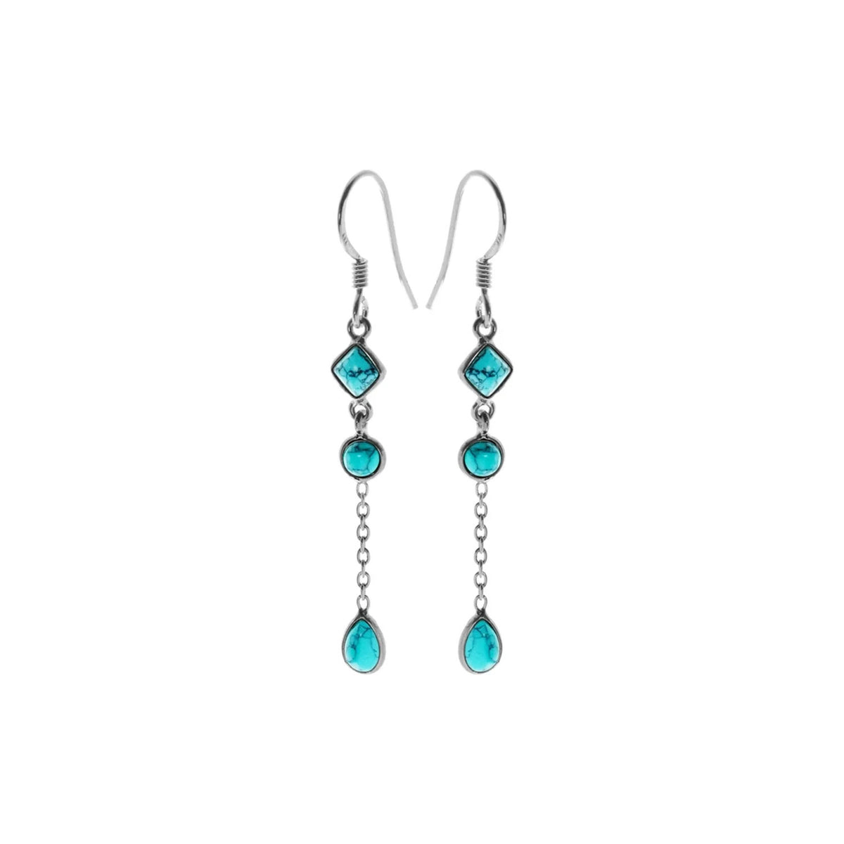 Natural Turquoise Chain Drop Earrings Sterling Silver 925 Hallmarked Brand New