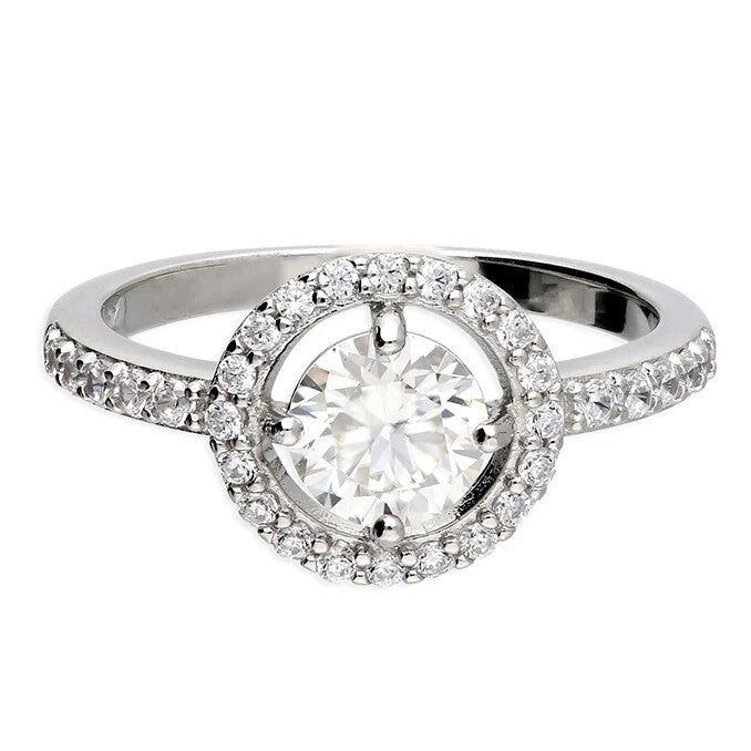Moissanite Halo Ring Sterling Silver 925 Hallmarked British Made Size L - Q