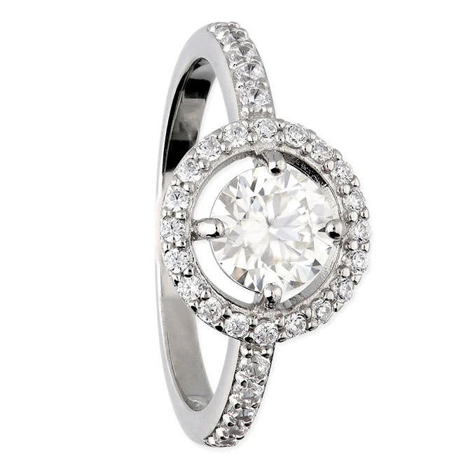 Moissanite Halo Ring Sterling Silver 925 Hallmarked British Made Size L - Q