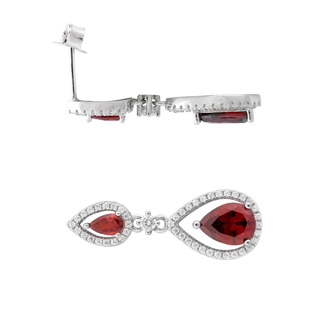 Teardrop Garnet Drop Earrings Sterling Silver 925 Hallmarked British Made
