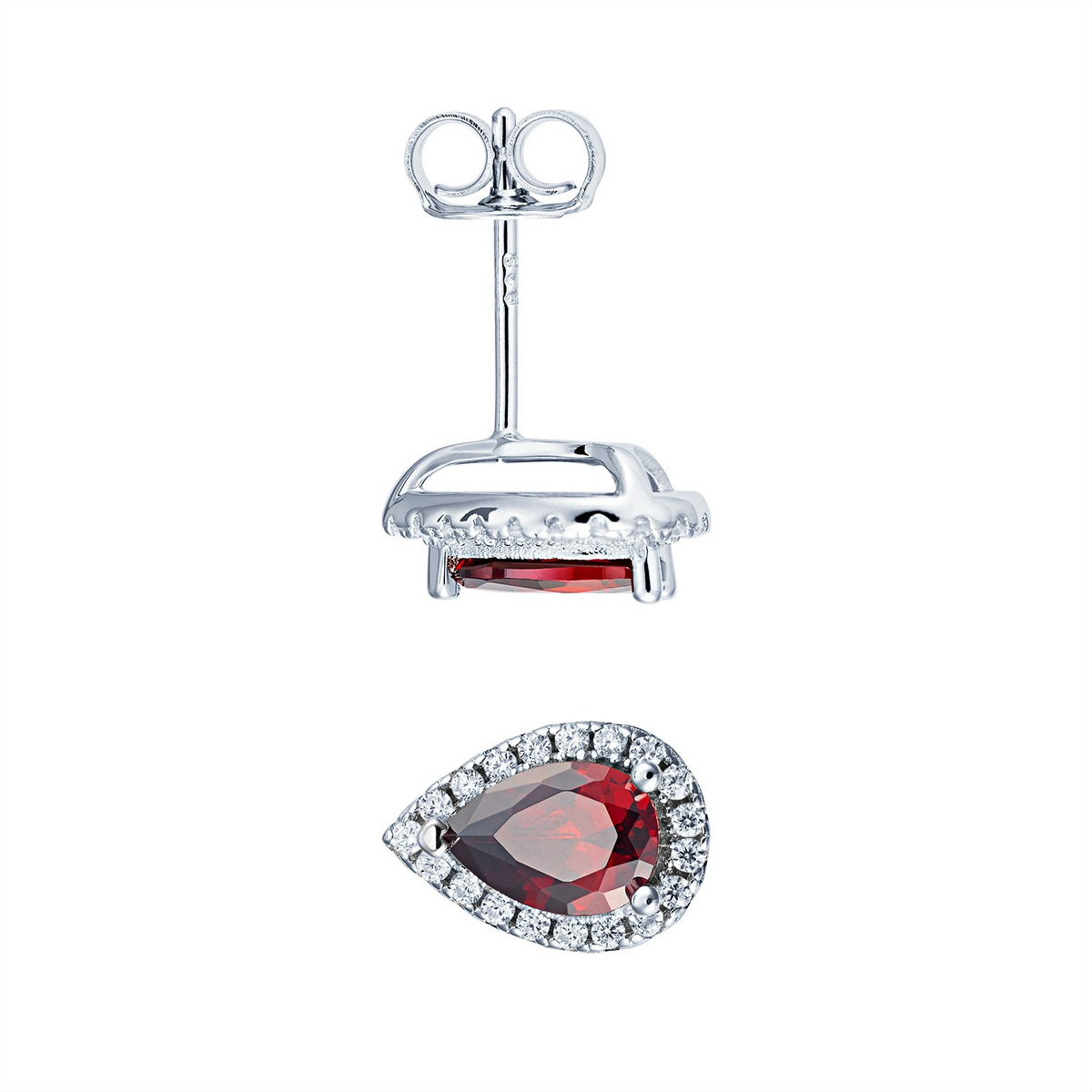 Teardrop Garnet Stud Earrings Sterling Silver 925 Hallmarked British Made