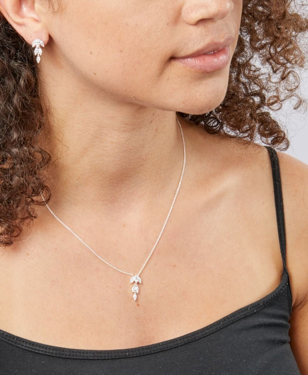 6 Stone Marquise Chain Necklace Sterling Silver 925 Hallmarked Brand New Boxed