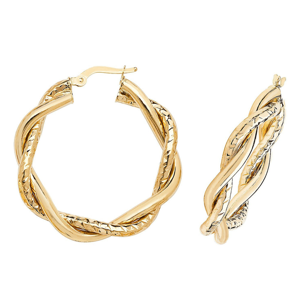 9ct Yellow Gold Vintage Twist Hoop Earrings 375 Hallmarked 15mm - 60mm Diameter