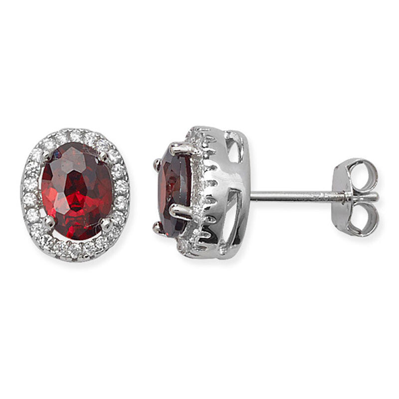 Garnet Earrings Halo Sterling Silver 925 Hallmarked New Boxed British Made 8mm