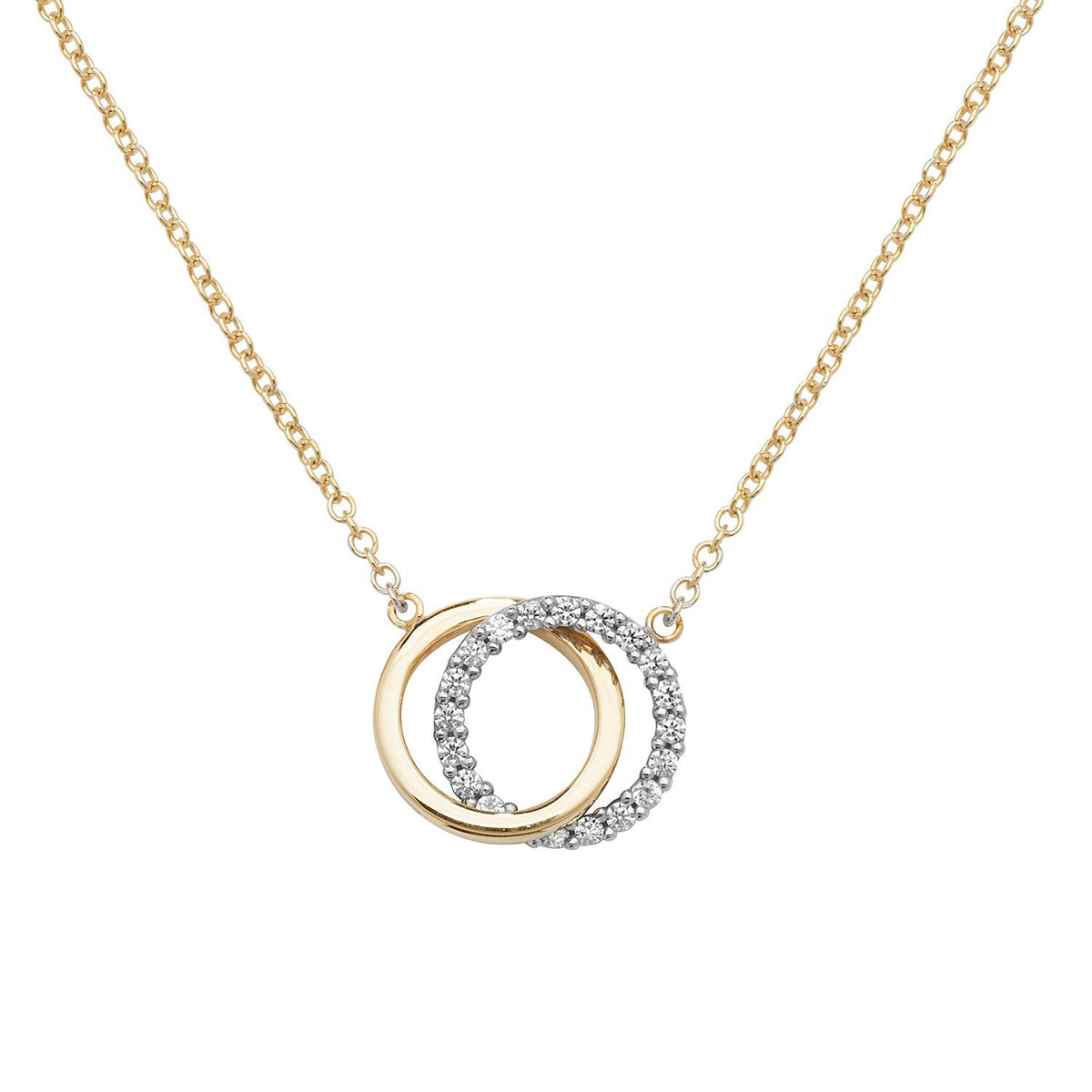 Ladies Intwined Circle Necklace 9ct 2 Tone Gold 375 Hallmarked British Made