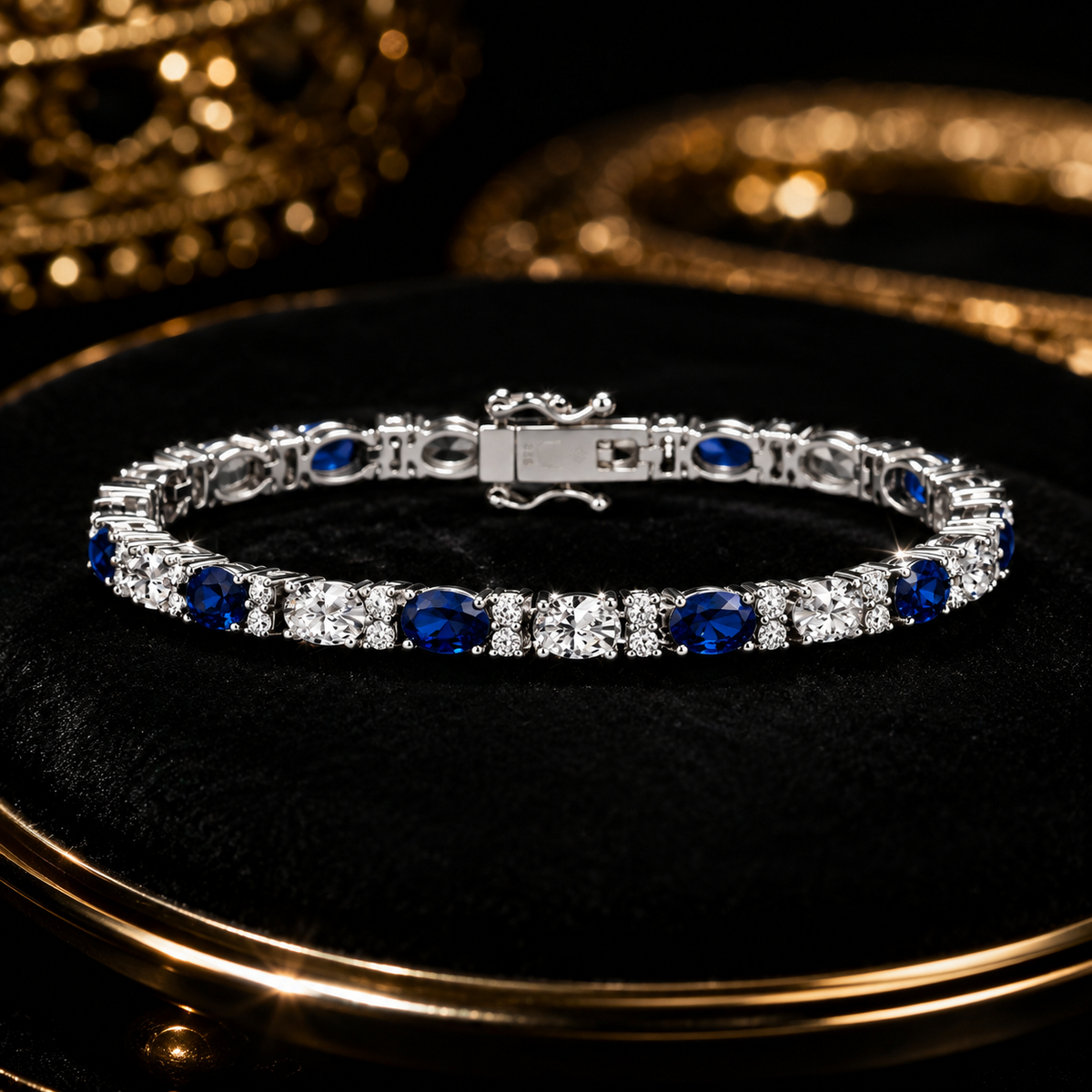 Natural Oval Sapphire Tennis Bracelet Sterling Silver 925 Hallmarked Brand New