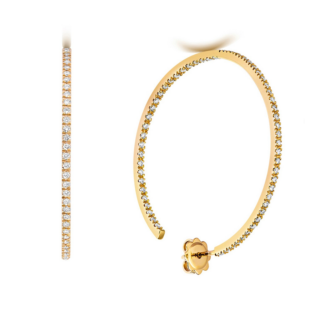40mm Natural Diamond Hoop Earrings 18ct Yellow Gold Hallmarked British Made