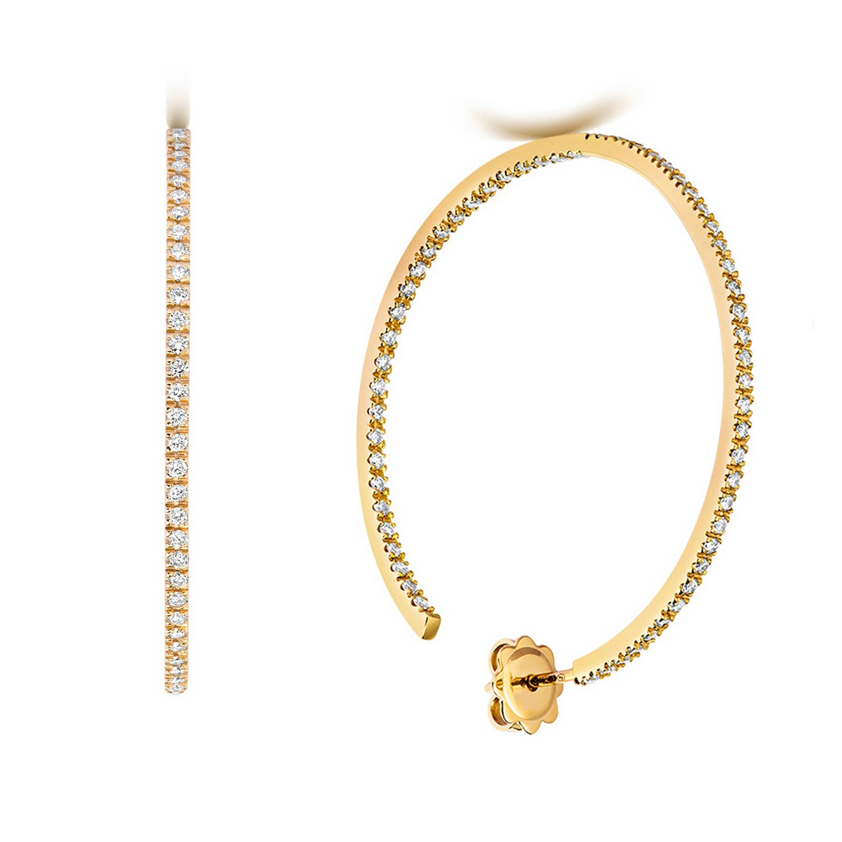 40mm Natural Diamond Hoop Earrings 18ct Yellow Gold Hallmarked British Made